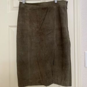 Intermix olive green suede midi skirt